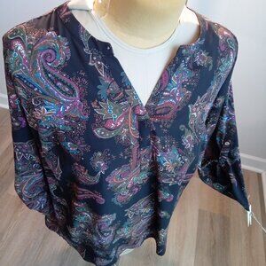 Black Rainn 1X Paisley Print Fall Blouse